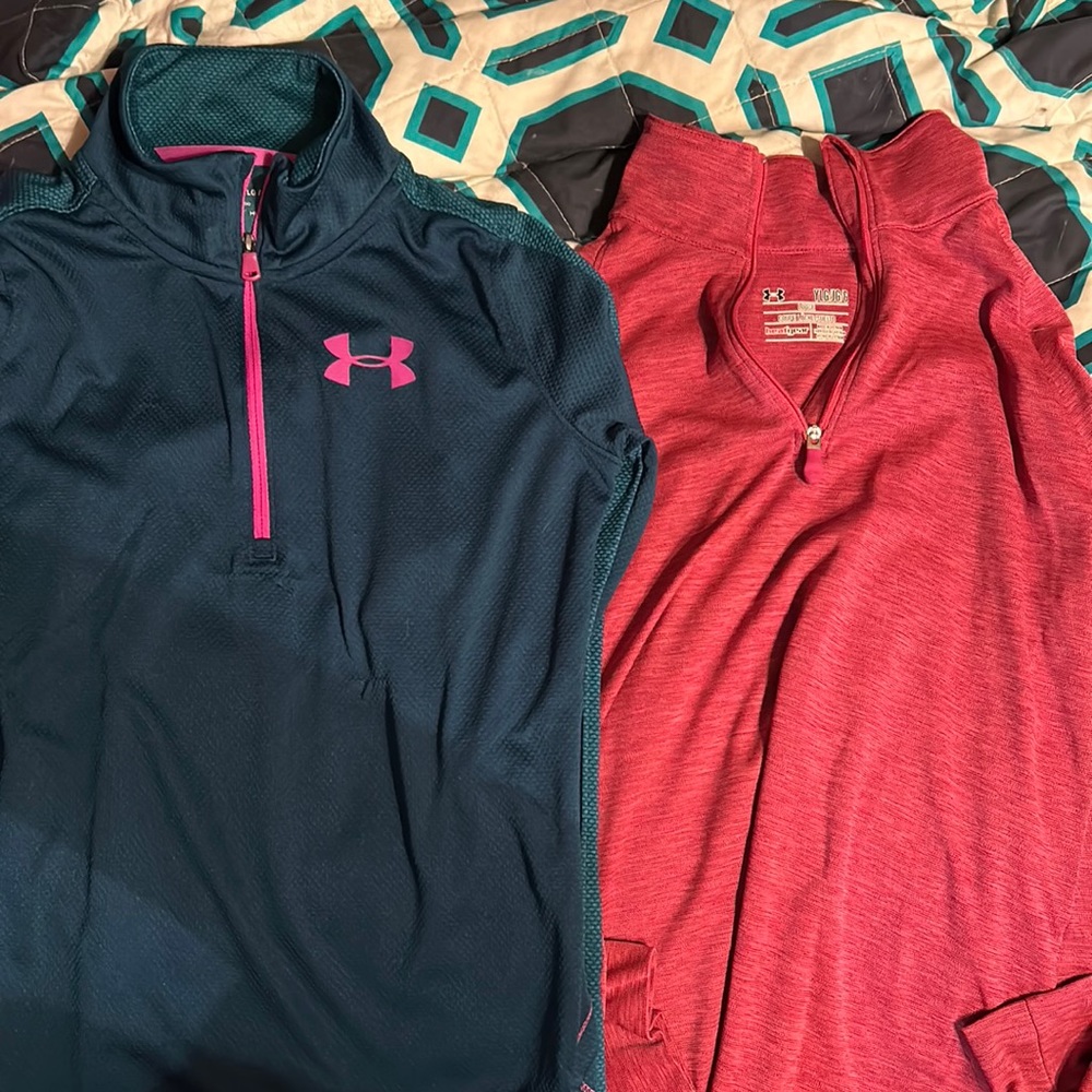 Under Armour quarter zip long sleeve silky t-shirts. YL